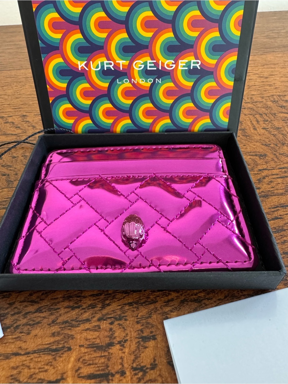 NWT Kurt Geiger Metallic Fuchsia Quilted Card Holder - Picture 2 of 9